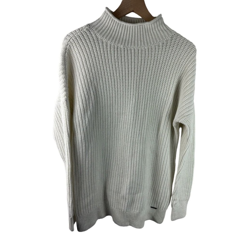 Abercrombie & Fitch Womens Mock Neck Long Sleeve Knit White Cream Sweater Sz L